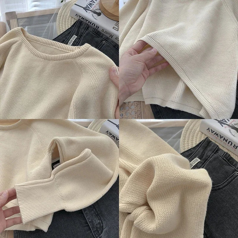 Xpqbb Women Cropped Sweater Jumpers Vintage Streetwear Knitting Pullovers Female Harajuku Simple Loose Casual Sweaters 250603