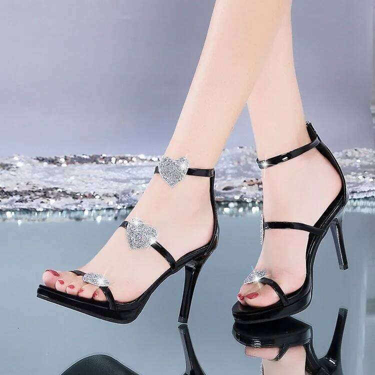 Women's Sandals Rhinestones Sexy Thin Heels Ladies Shoes Summer Sale Asian Size 2025 Trend New Breathable Fashion Casual