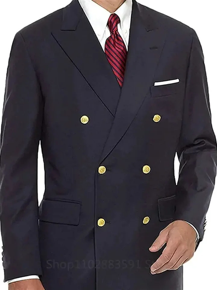 1 Piece Navy Blue Wedding Blazer Men Gentleman Suit Jacket Gold Buttons Casual Slim Fit Double Breasted Business Male Only Blazer 250603