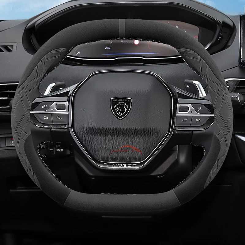 Suede Leather Car Steering Wheel Cover for Peugeot E-3008 3008 E-2008 2008 E-308 GT 2021 2022 2023 2024 2025 Auto Accessories R250603