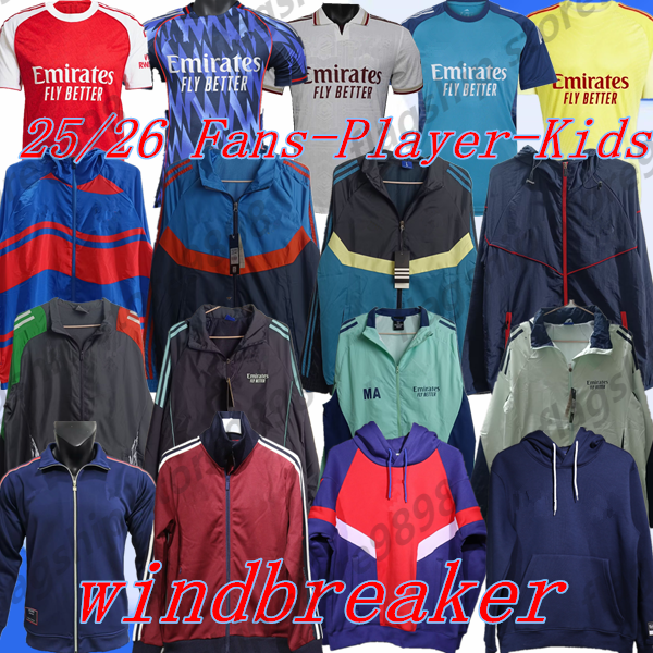 25 26 CALAFIORI soccer jerseys RICE SAKA STERLING J.TIMBER MARTINELLI RUSSO 2025 2026 windbreaker football shirt Men Kids ODEGAARD SAMBI VIEIRA SALIBA HAVERTZ