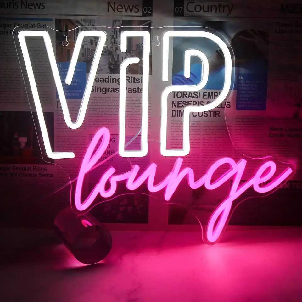 VIP Lounge Neon Sign USB Powered LED Light On/Off Switch Night Lamp Up Sign Wall Decor for Business Office Room Party Bar Hotel XJ250602