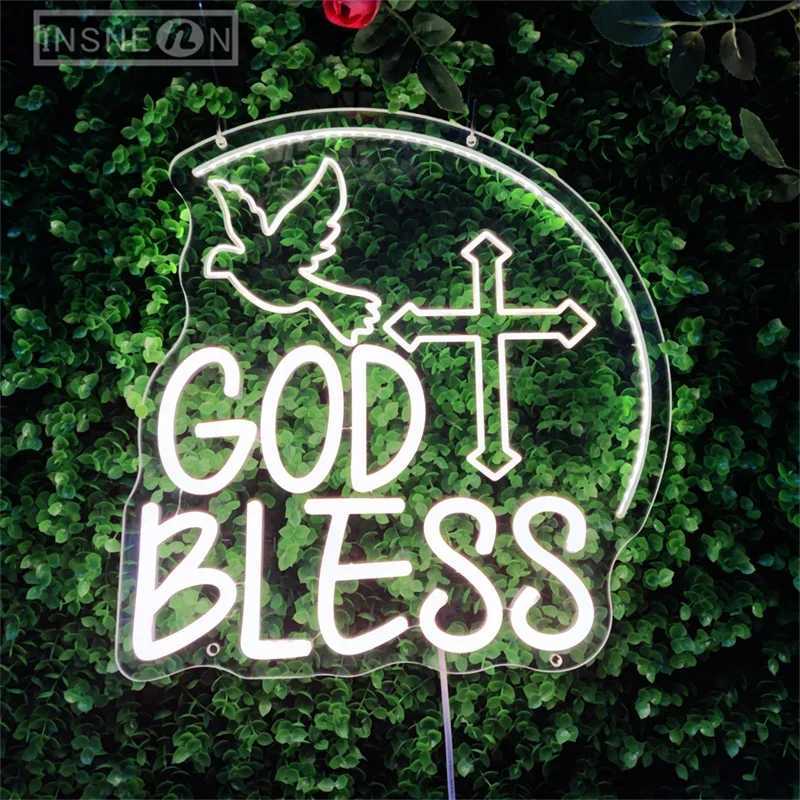 God Bless Neon Signs with USB 3D Engraving LED Wall Decor Lights for Party Home Neon Lighting Sign Baptism Decoration GiftXJ250602