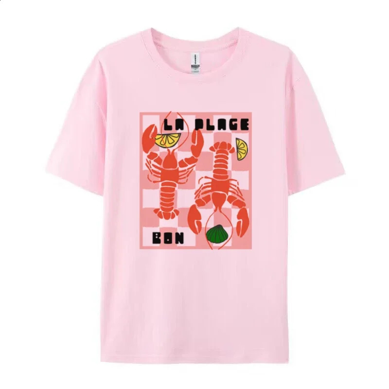 Women Retro Style Lobster Lover T Shirt Short Sleeve Y2k Aesthetic Tops Seafood Vacation Tee Shirt Egirl Cute Fashion Clothes 250529