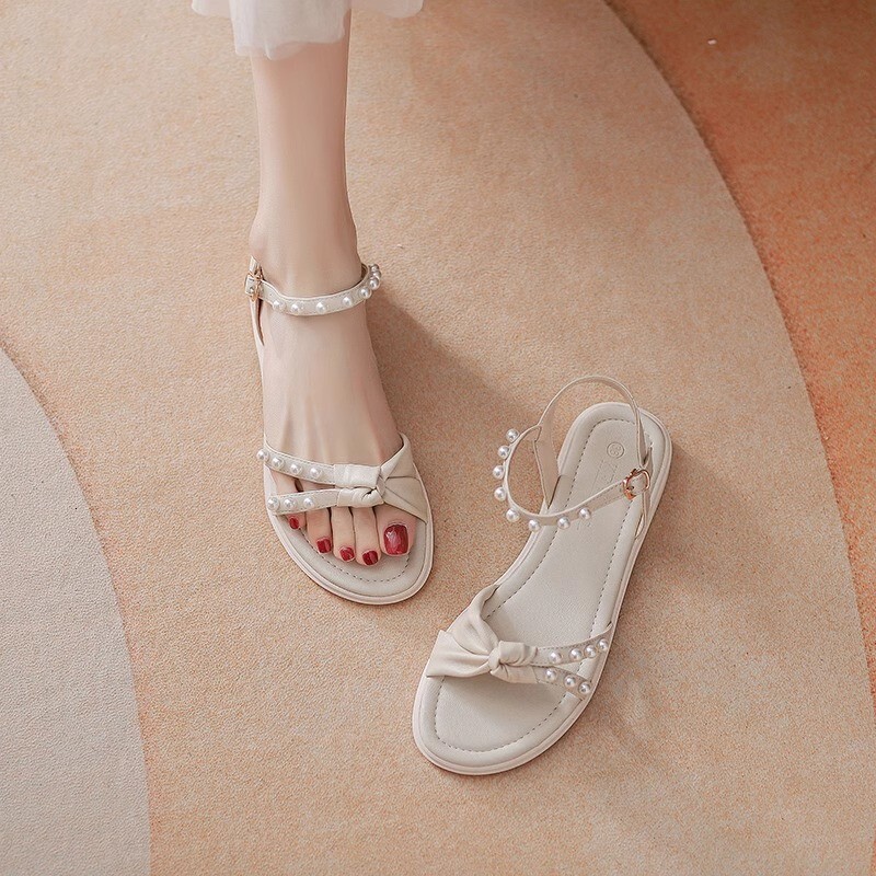 Women's 2024 Summer New Thick Fairy Style Pearl Beach Soft Sole Wedge Fashion Roman Sandals ddmythur