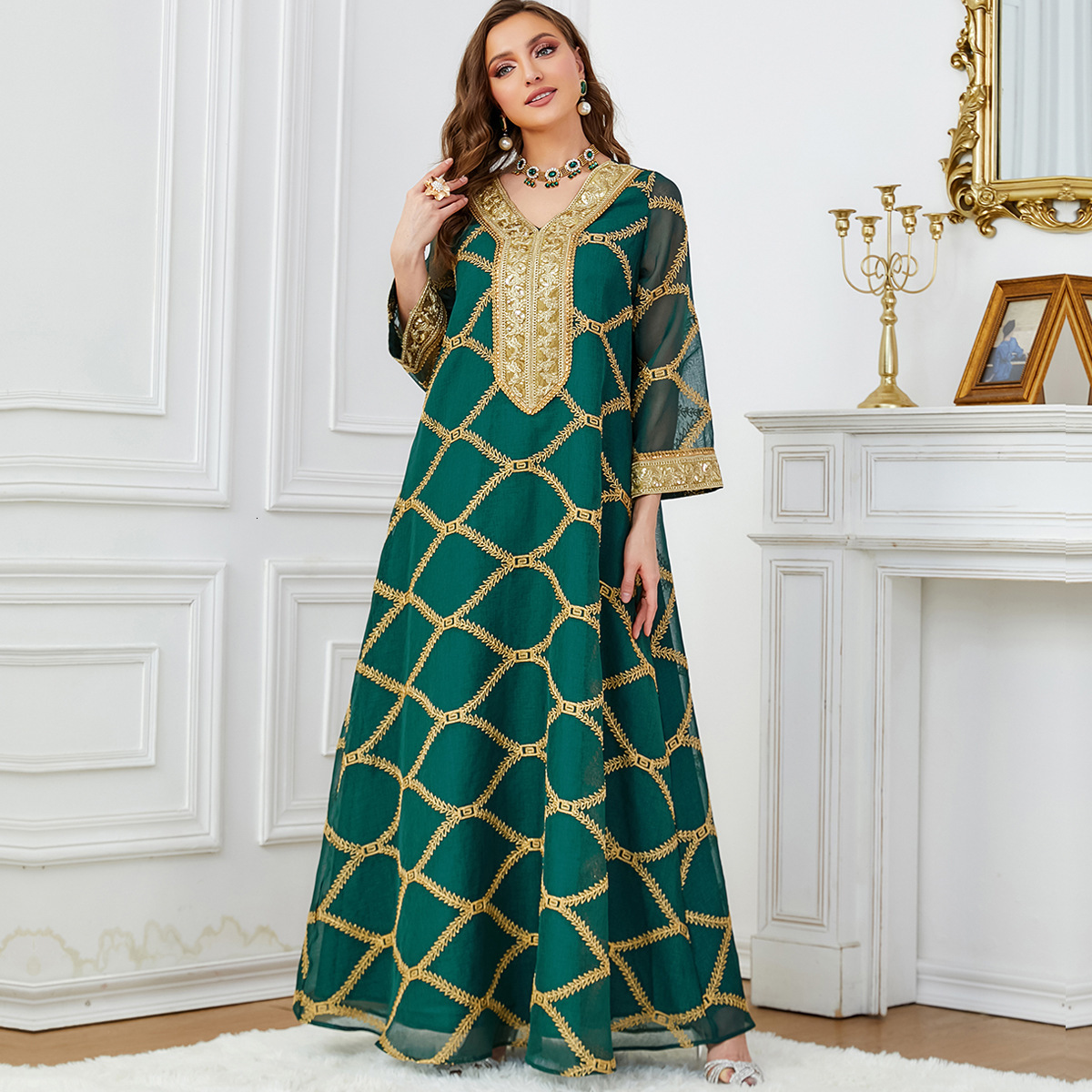 women's wear 3647 Arab Dubai Women's Fashion Long Sleeve Dress