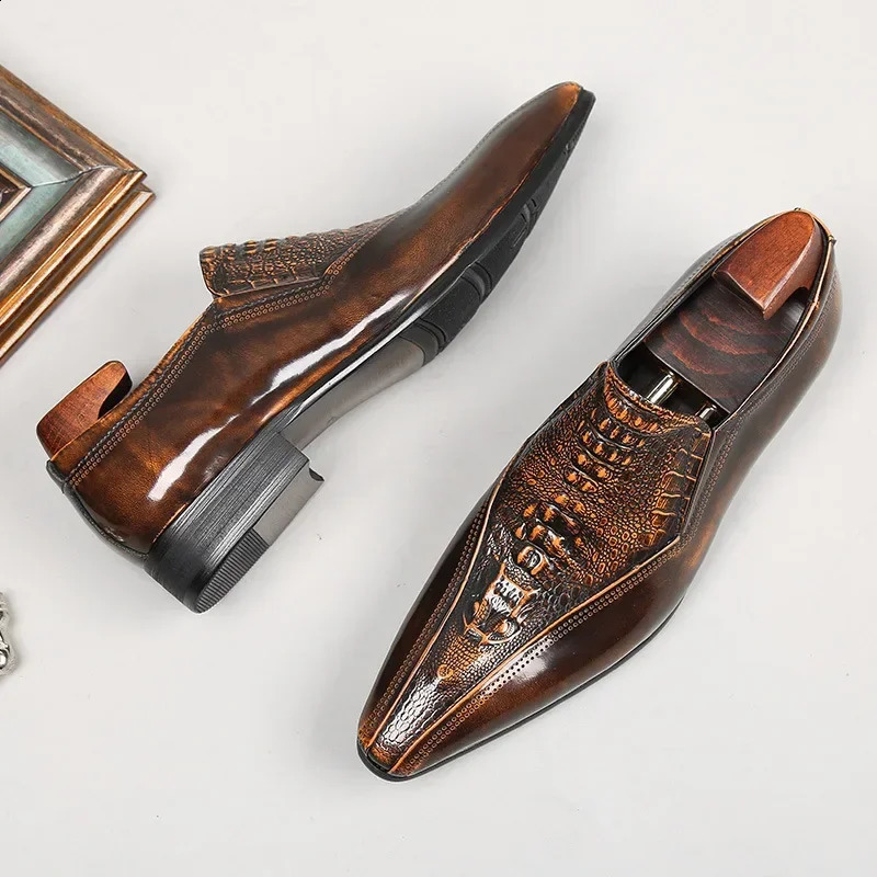 Italian Genuine Leather Dress Shoes Men Handmade Business Wedding Derby Shoes Pattern Male Moccasins 250526