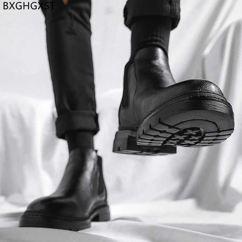 Black Ankle Boots for Men Male Platform Shoes Men Chelsea Boots Men Leather Boots Man Luxury Designer Shoes for Man 2025 Zapatos XJ250602