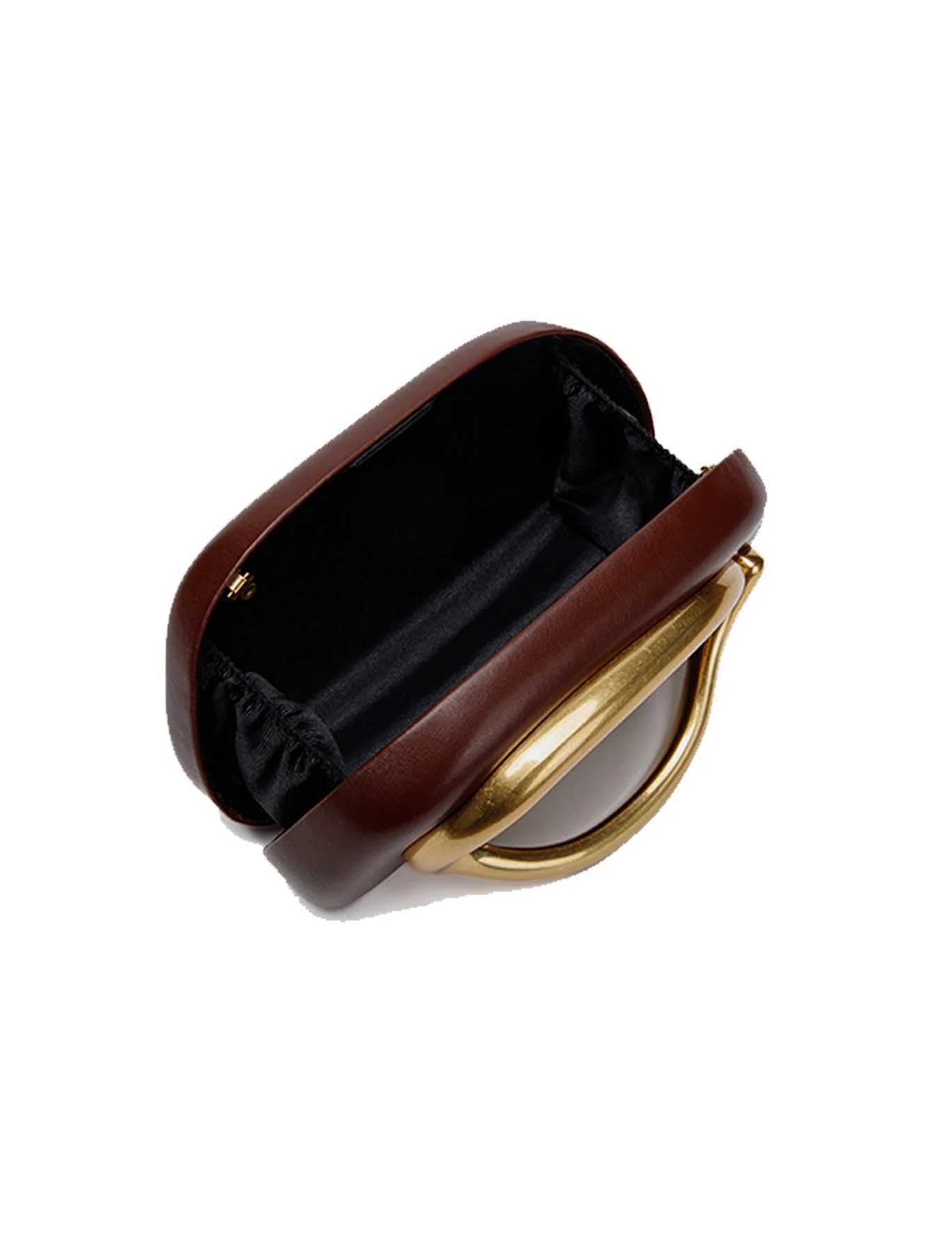 Classic Round Box Clutch Dinner Bag Mini Bag Vintage Metal Handle Chain Single Shoulder W250602