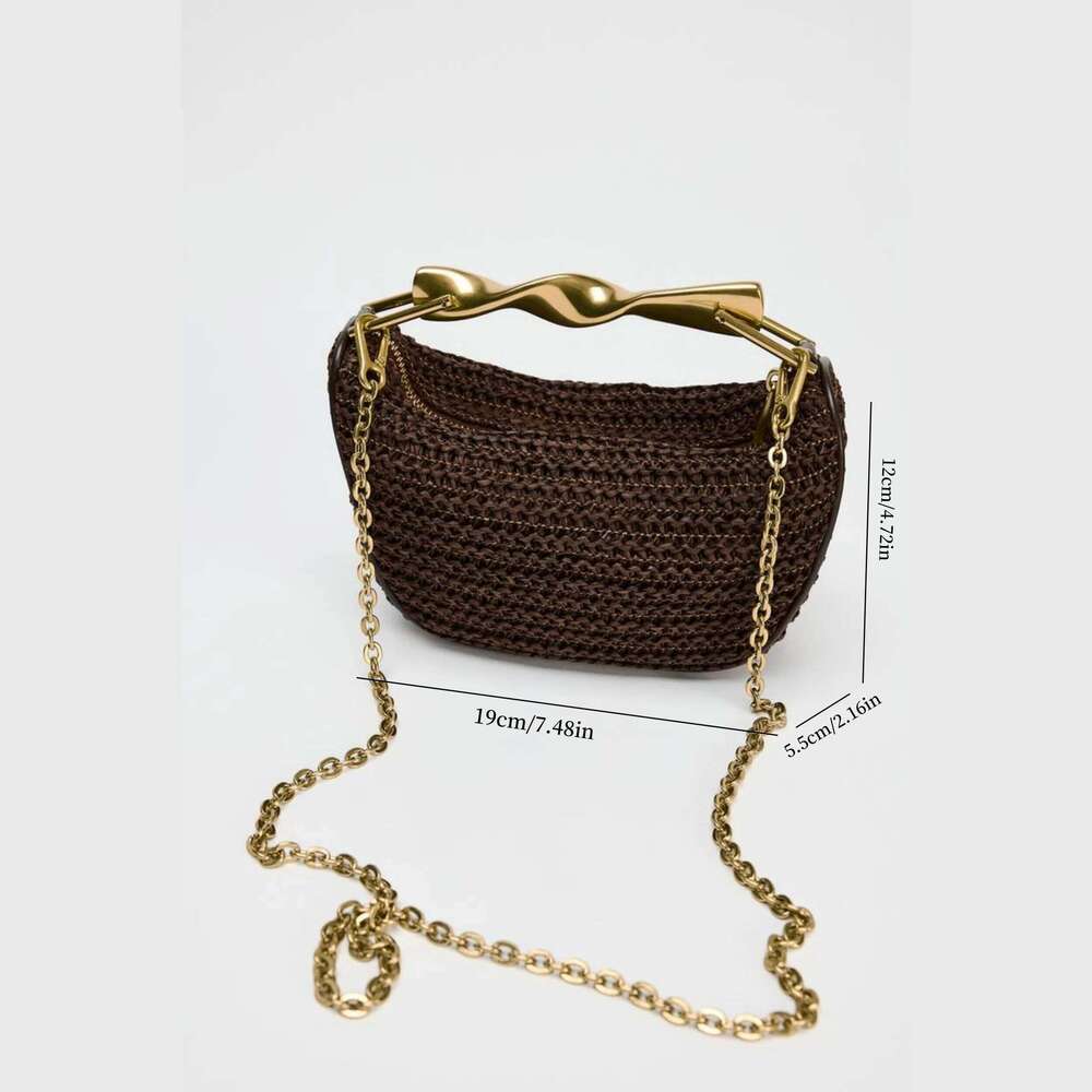 Summer Half-Moon Beach Shoulder Bags Women's Bucket Purse Woven Straw Handbags Casual Tote Crossbody Bag