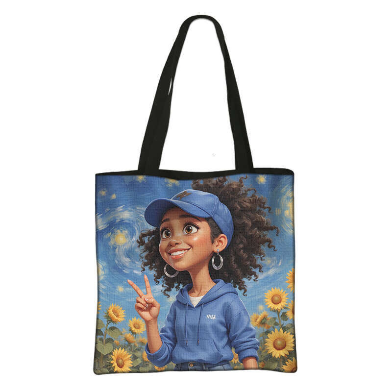2024 New Style Girls' Handbag Polyester Oil Painting Women's Crossbody Portable Large Supermarket Shopping Bag