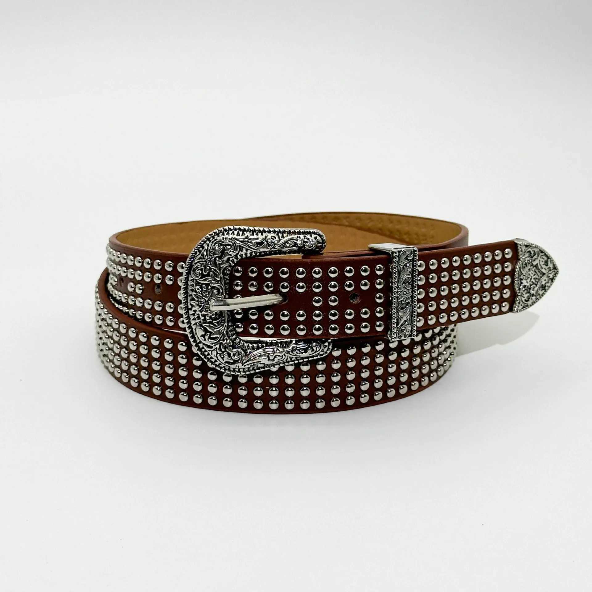 Mens Jeans Rhinestone Large Size Belt Womens Belt Western Denim Shiny Rivet Design Leather HipHop Punk Rock Y2K Style BeltXJ250602