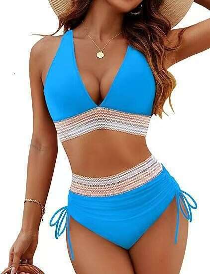 Swimsuit Designers Bikini Hot Selling Solid Color Deep V Bikini Women Tight Sexy Chest Gathering High Waist Two-piece Swimsuit New Product New Arrival