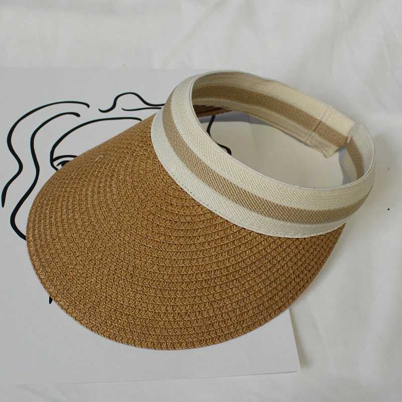 Korean Sun Visor Hat Women Summer Beach Sun Hat Empty Top Straw Hats For Women Anti-UV Chapeau W250602