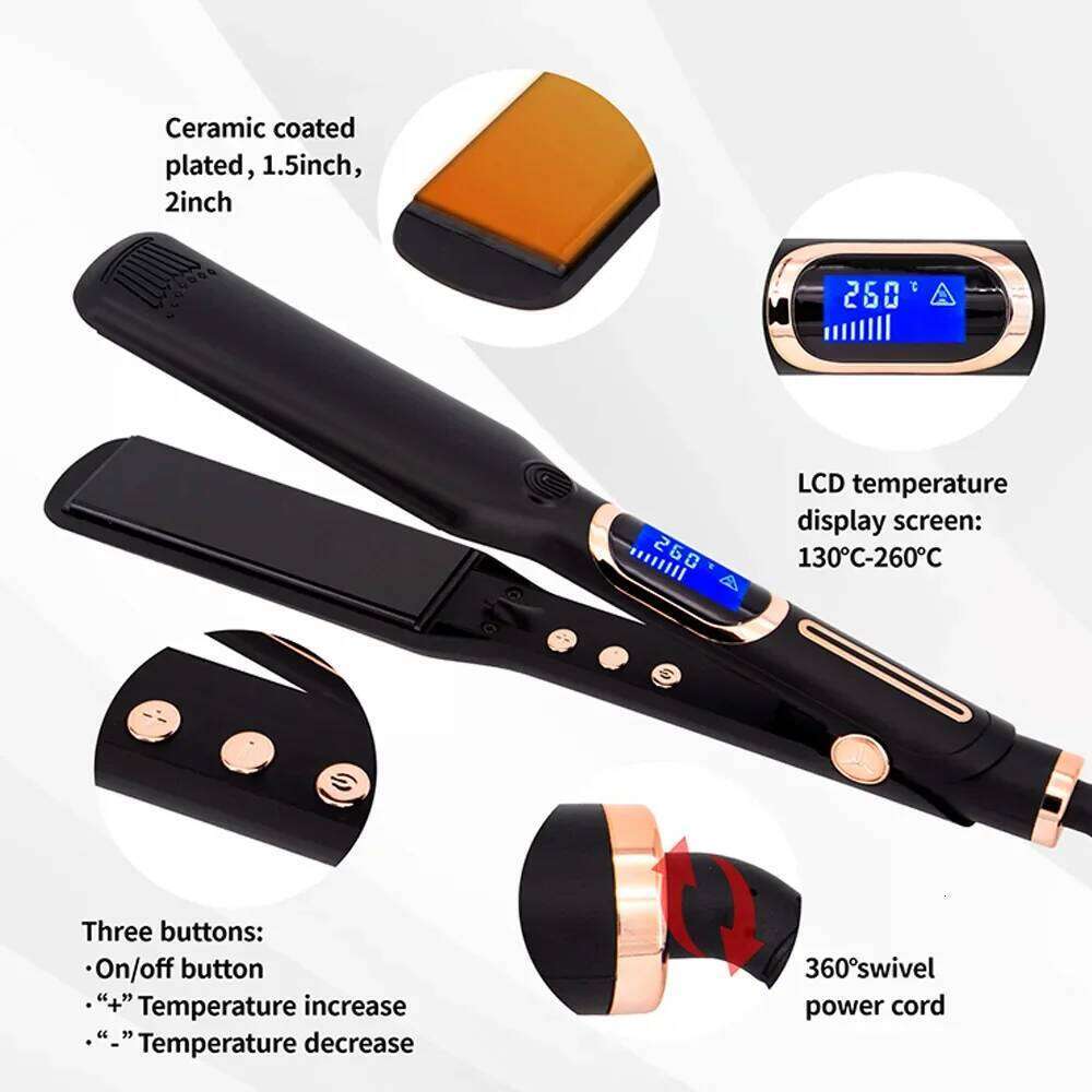 Flat Iron 500F High Temperature Professional MCH Wide Plates Irons Hard Anodized Plate Treatment Hair Straightener