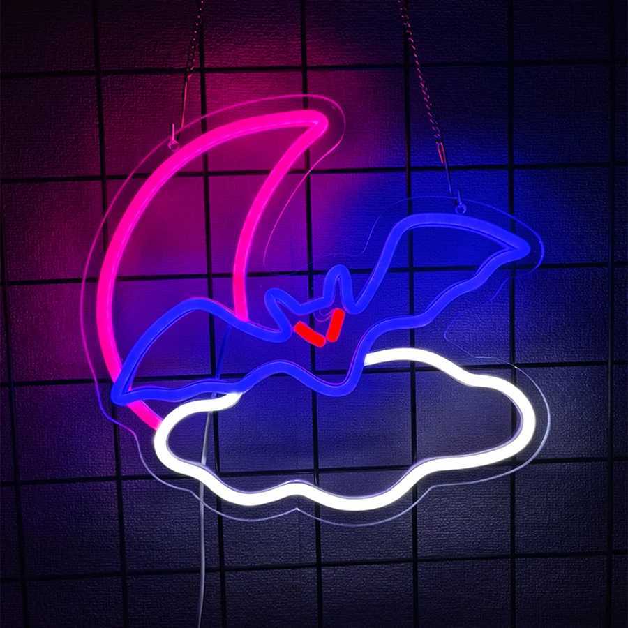 Halloween Bat LED Neon Sign Ghost Light Up Signs for Wall Decor Hanging Neon Lights for Home Bar Coffee Stores Window Decor XJ250602