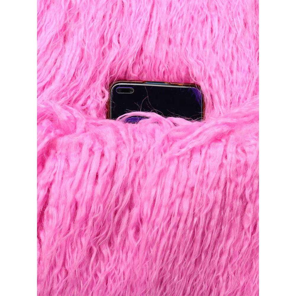 Nerazzurri Winter Long Bright Pink Oversized Shaggy Hairy Soft Fluffy Thick Warm Faux Fur Coat Women Lapel Runway Cute Fashion