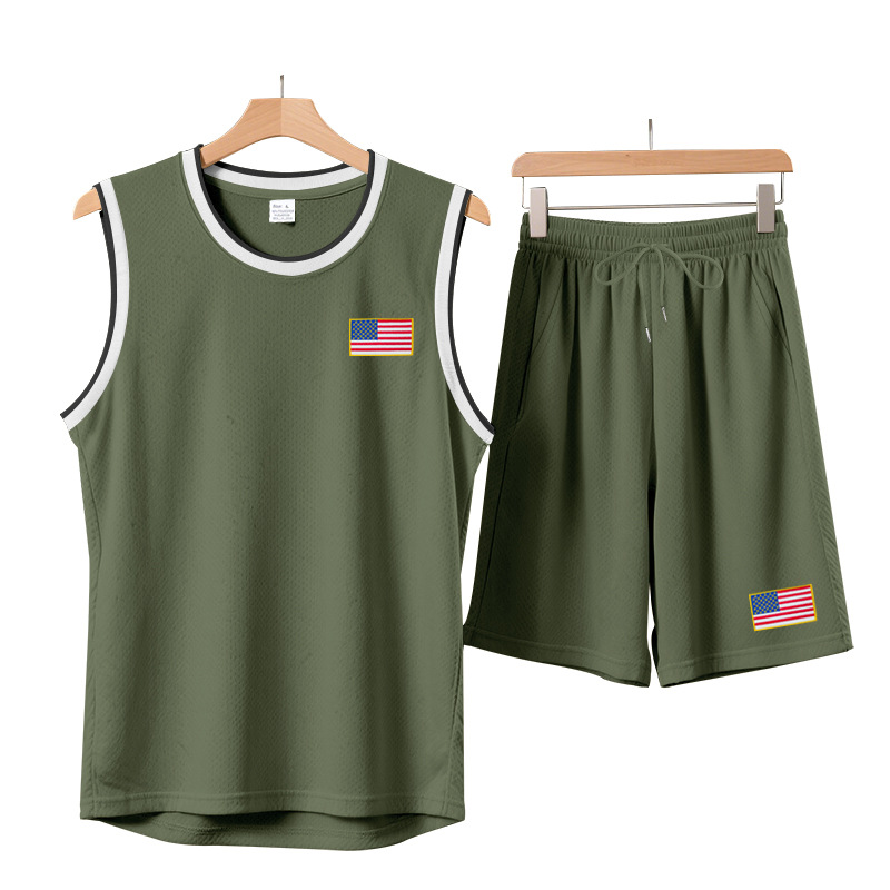 mens tracksuit 2025 new mens casual sports basketball suit trendy sleeveless top