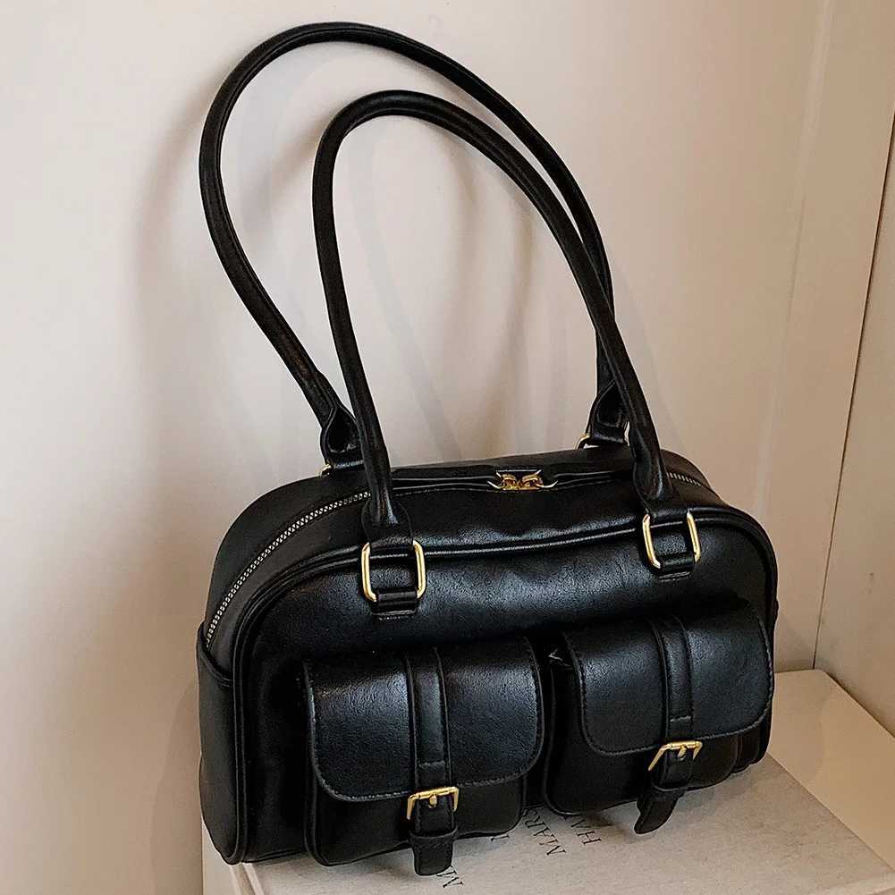 Shoulder Bags for Women PU Leather Double Pocket Female Boston Zipper Ladies Underarm Bag Retro Tote Handbag Sling Bag Y250603