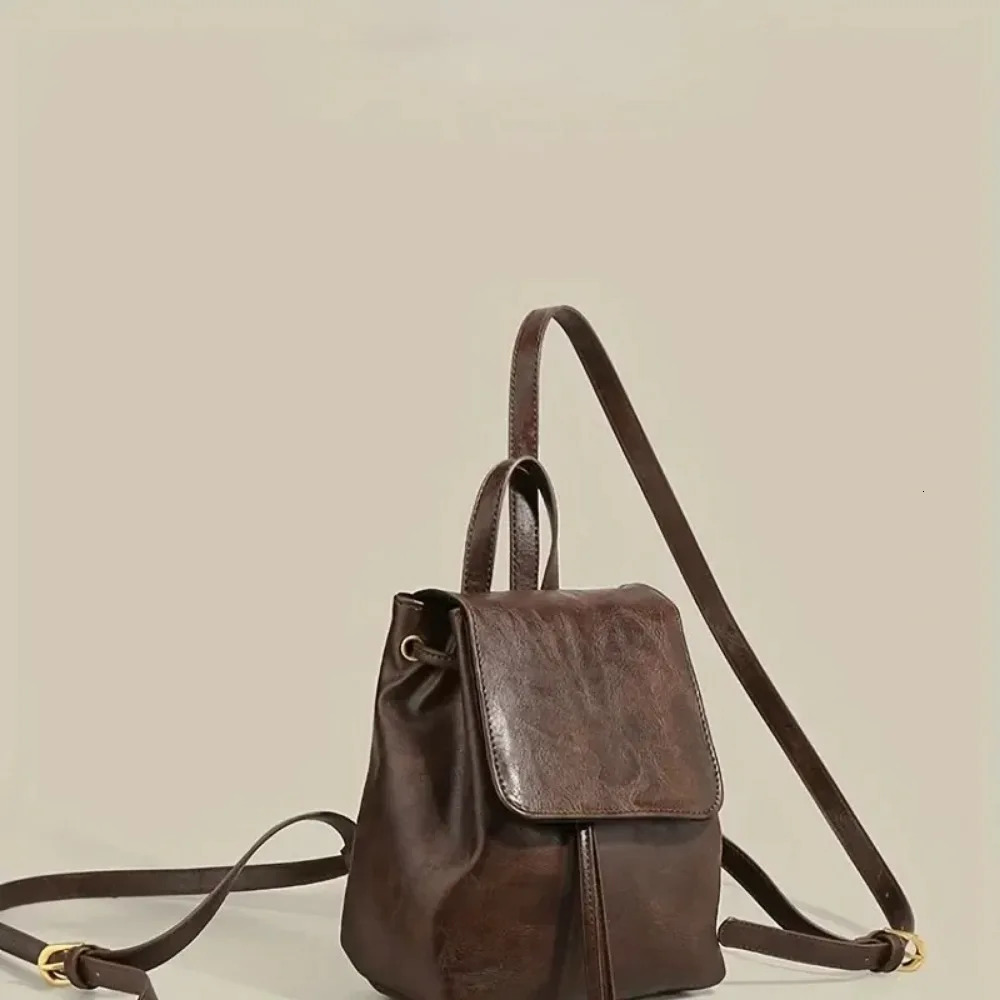 Small Drawstring Flap Backpack Women Mini PU Leather Textured School Backpack Fashion Travel Bag Girl Bakpacks 250526 - view 4