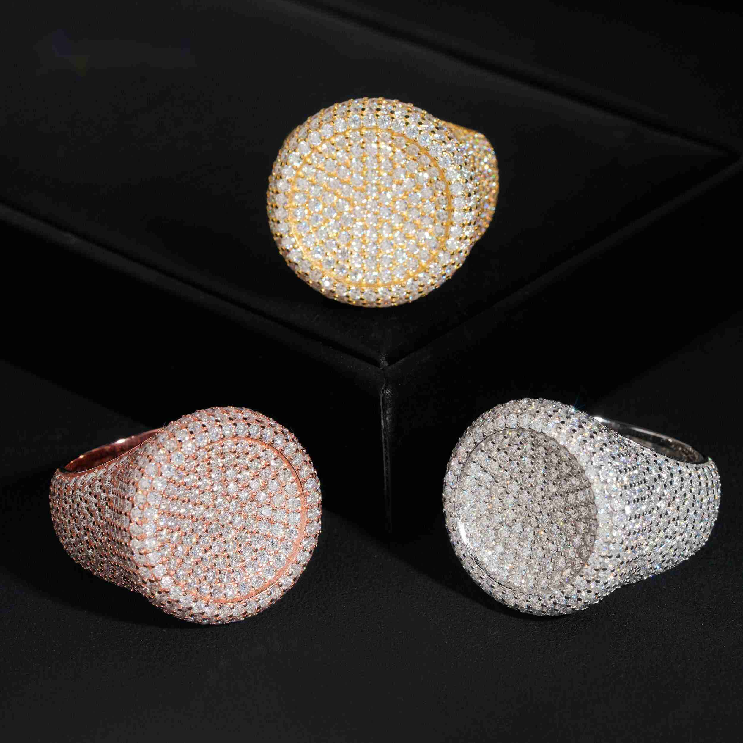 Hot Sale Round Shape Moissanite VVS Pass Diamond Test 925 Sliver Gold Plated Mens Moissanite Diamond Hip Hop Iced Out Rings