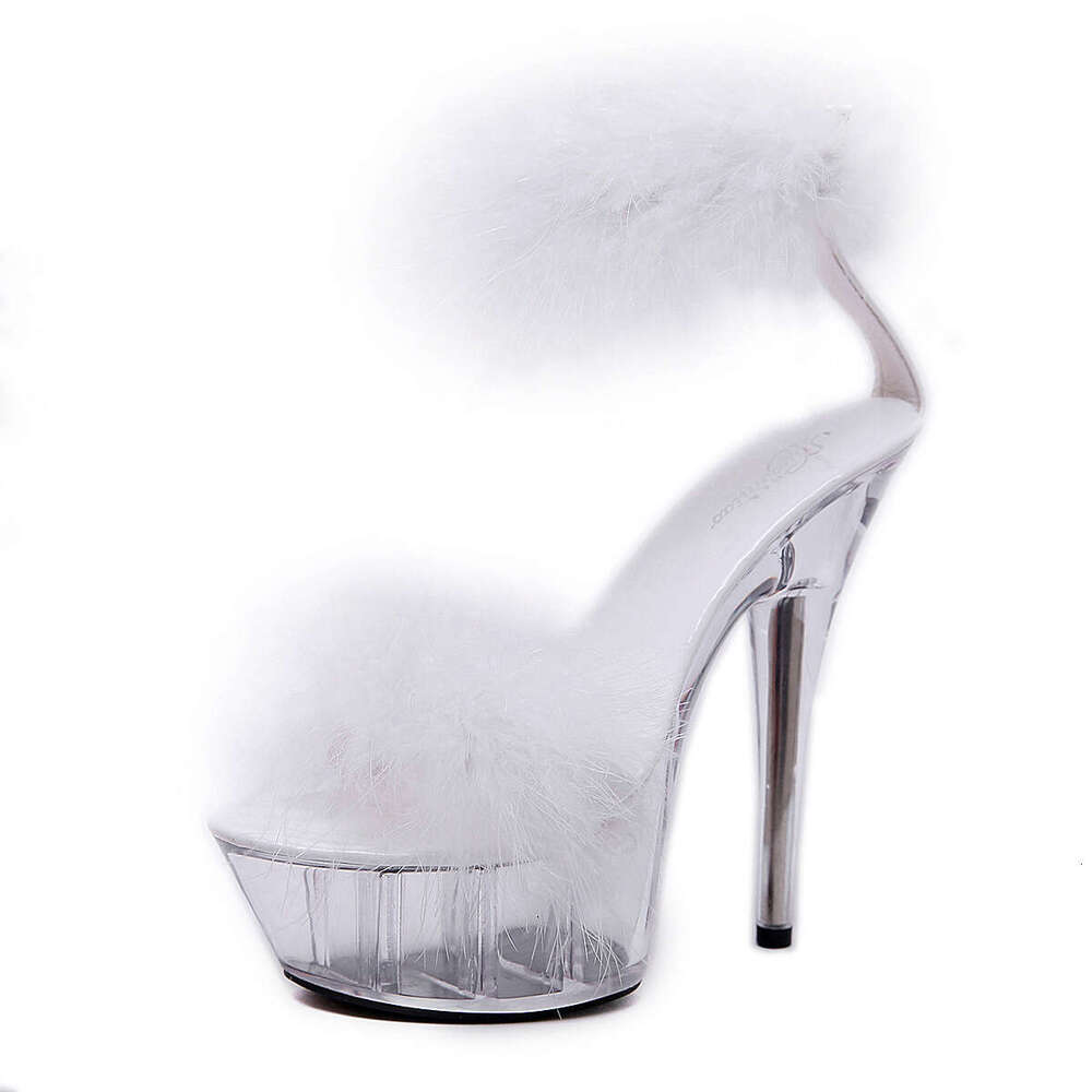 Super High Heels Heels Stiletto Sexy One-Strap Waterproof Platform Extreme Crystal Super High Heel Furry Sandals For Women Summer Platform High Heels