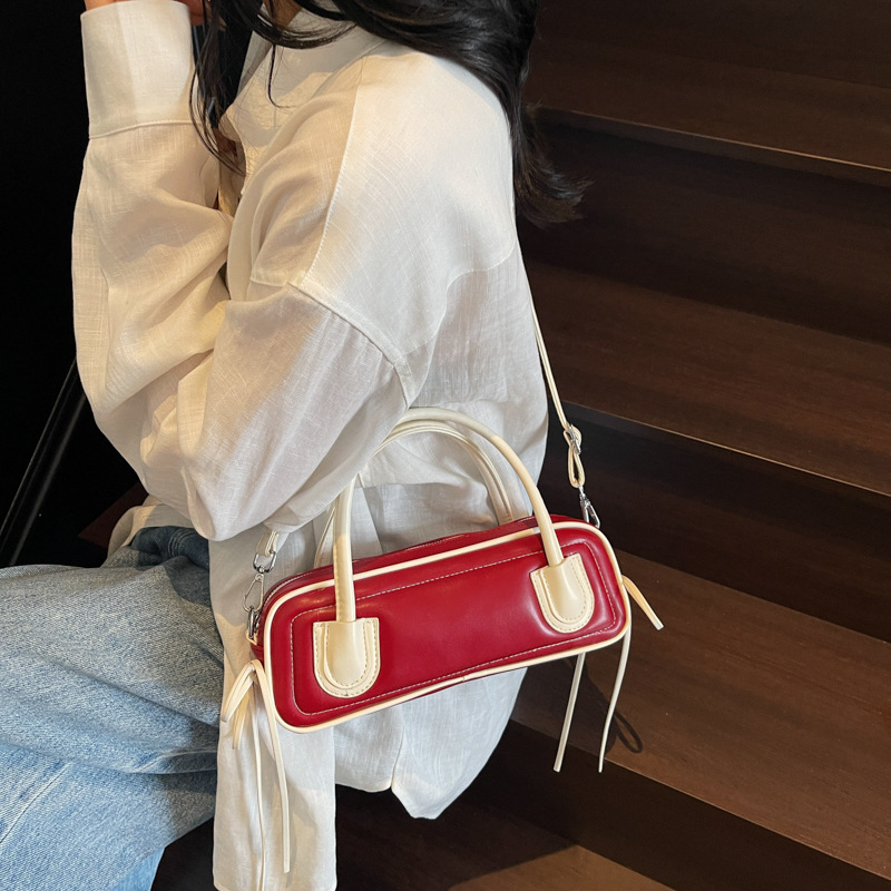 designer Fashion Simple Underarm Bag for Women Korean Version 2025 New Trend Versatile Bowling Bag Niche Color-Block Baguette Women's Bag