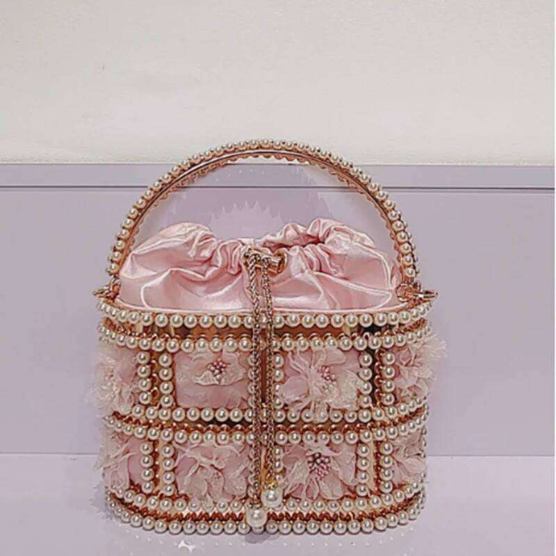 Pink XIYUAN Women Pearl Clutch Purse Metal Dia Handbag Beaded Evening Bag Large Capacity Bridal Purses Party Clutches
