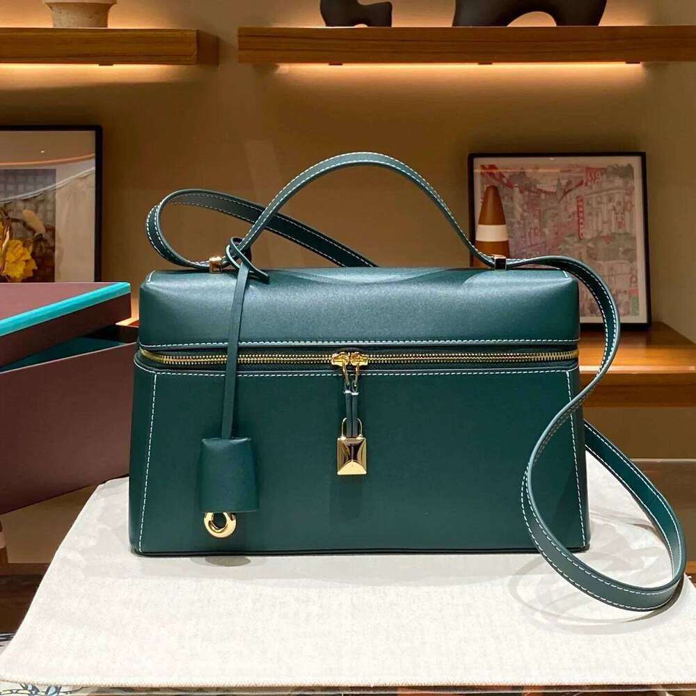 2024 New Large Size Genuine Leather Rice Box Handbag Women's Single Shoulder Slant Crossbody Handheld Bag