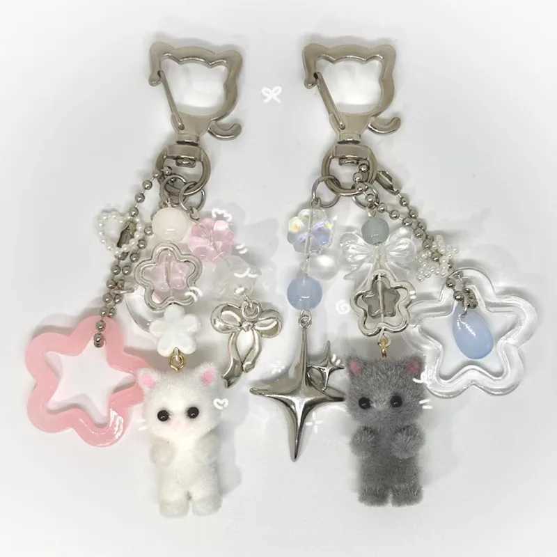 Handmade Cute Matching Fluffy Cat Beaded Keychains Aesthetic XJ250602