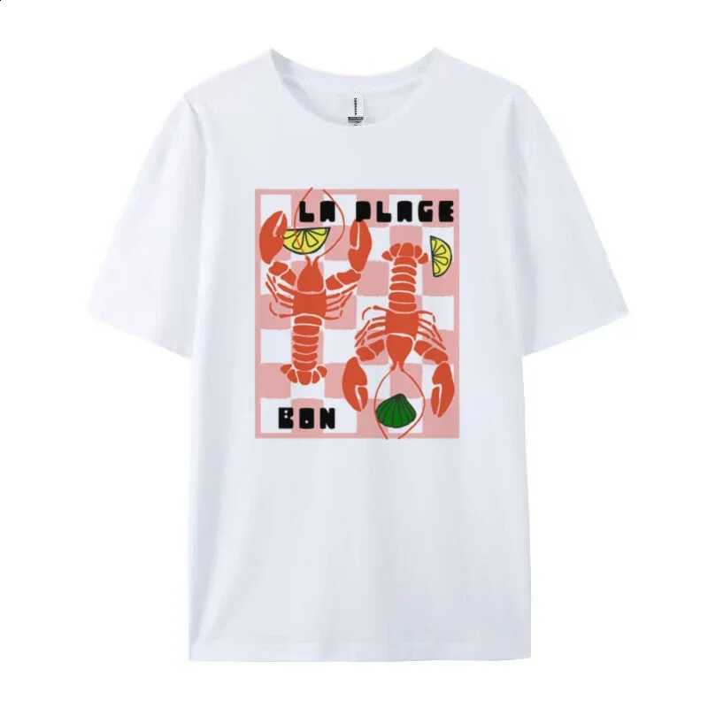 Women Retro Style Lobster Lover T Shirt Short Sleeve Y2k Aesthetic Tops Seafood Vacation Tee Shirt Egirl Cute Fashion Clothes 250529