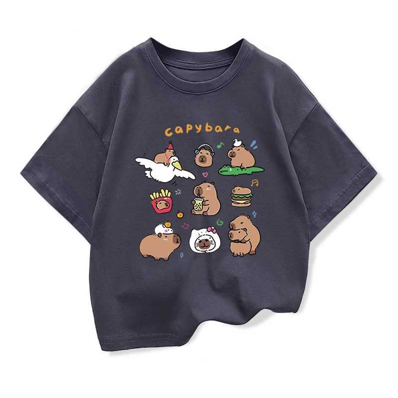 Kids Summer Clothes With Cute Capybara Print Child Short Sleeved Tee Shirt Funny Clothes 2025 New Kids Cotton Loose T-shirt T250603