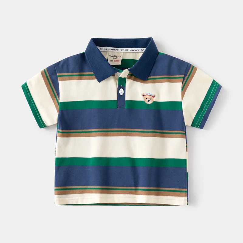 Childrens Clothing T-Shirt Summer 100% Cotton Lapel Collar Kids Clothes Cartoon Tops Short Sleeve Clothes Boys Girls Trendy T250603