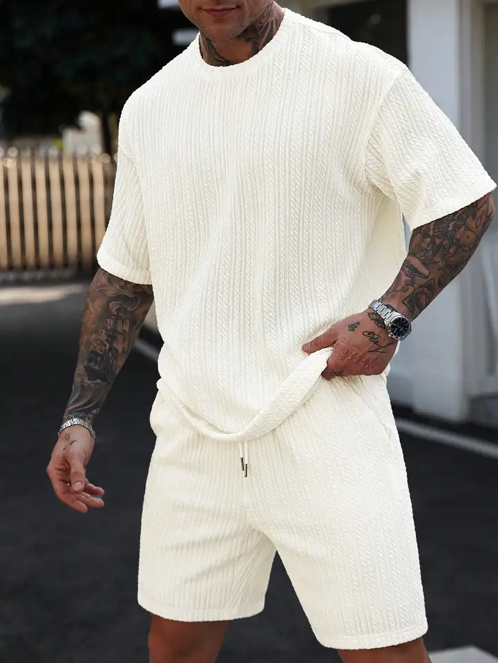 Mens Summer Casual Fashion Jacquard Set is a and Comfortable Suitable for Daily Leisure Sports Occasions 250529Z