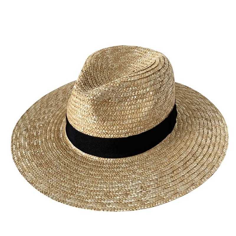 New Trend Summer Wide Brim Straw Hat Chapeau Ladies Panama Sun Hats Boater Black Beach Hat Sombrero Mujer Fedora Cowboy Jazz Cap W250602