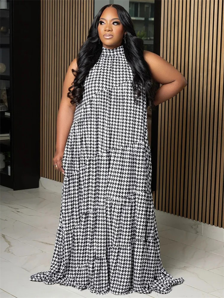 Wmstar Plus Size Dresses for Women Print Elegant Bandage Fashion Loose Maxi Dress Clothes Wholesale Drop 2024 250526