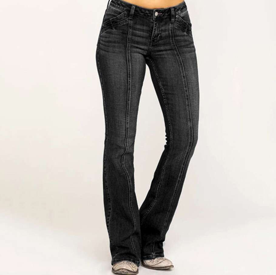 Women's Denim Low Waist Ripped Flare Pants B5