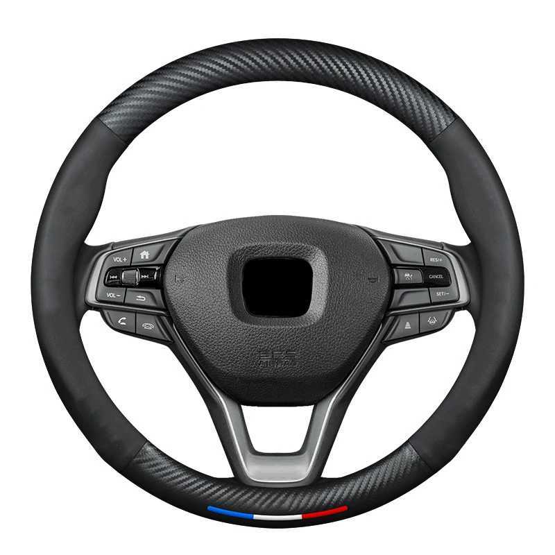 Suitable For Honda Fit Civic Accord Jazz Stream CRV HRV URV Vezel Steering Wheel Cover Leather Carbon Fiber Car Sreering Cover R250603