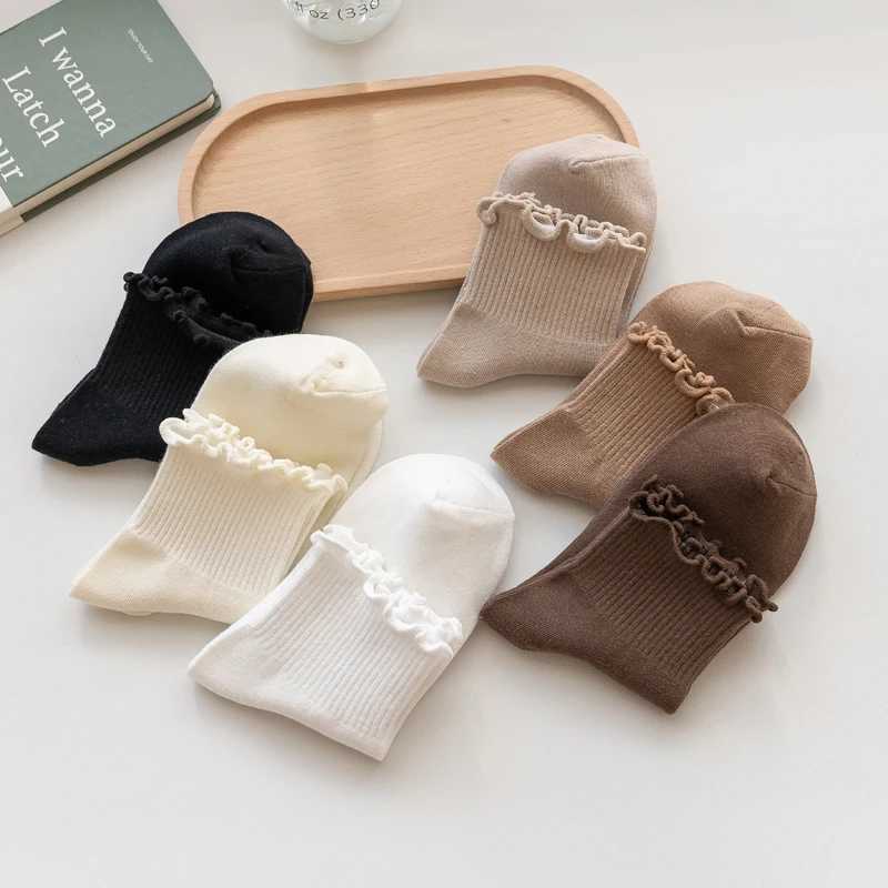 3 Pairs/Lot Cute Socks For Women New Japanese Style Breathable Girls Short Socks Kawaii Solid Socks Frilly Ruffle Socks Casual T250602
