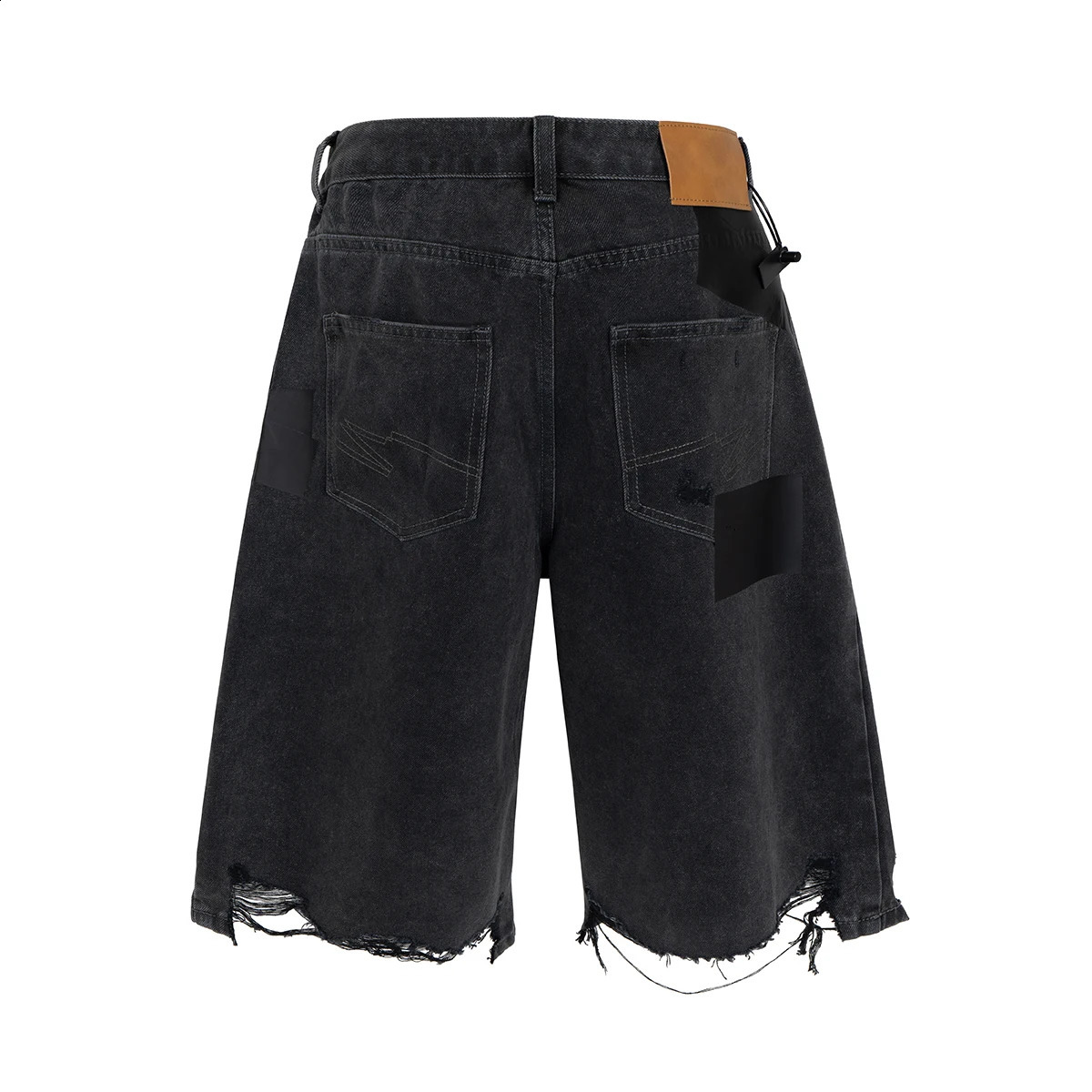 Streetwear Washed Frayed Edges Black Baggy Jeans Shorts for Men Straight Vintage Hole Knee Length Denim Trousers Oversized 250529