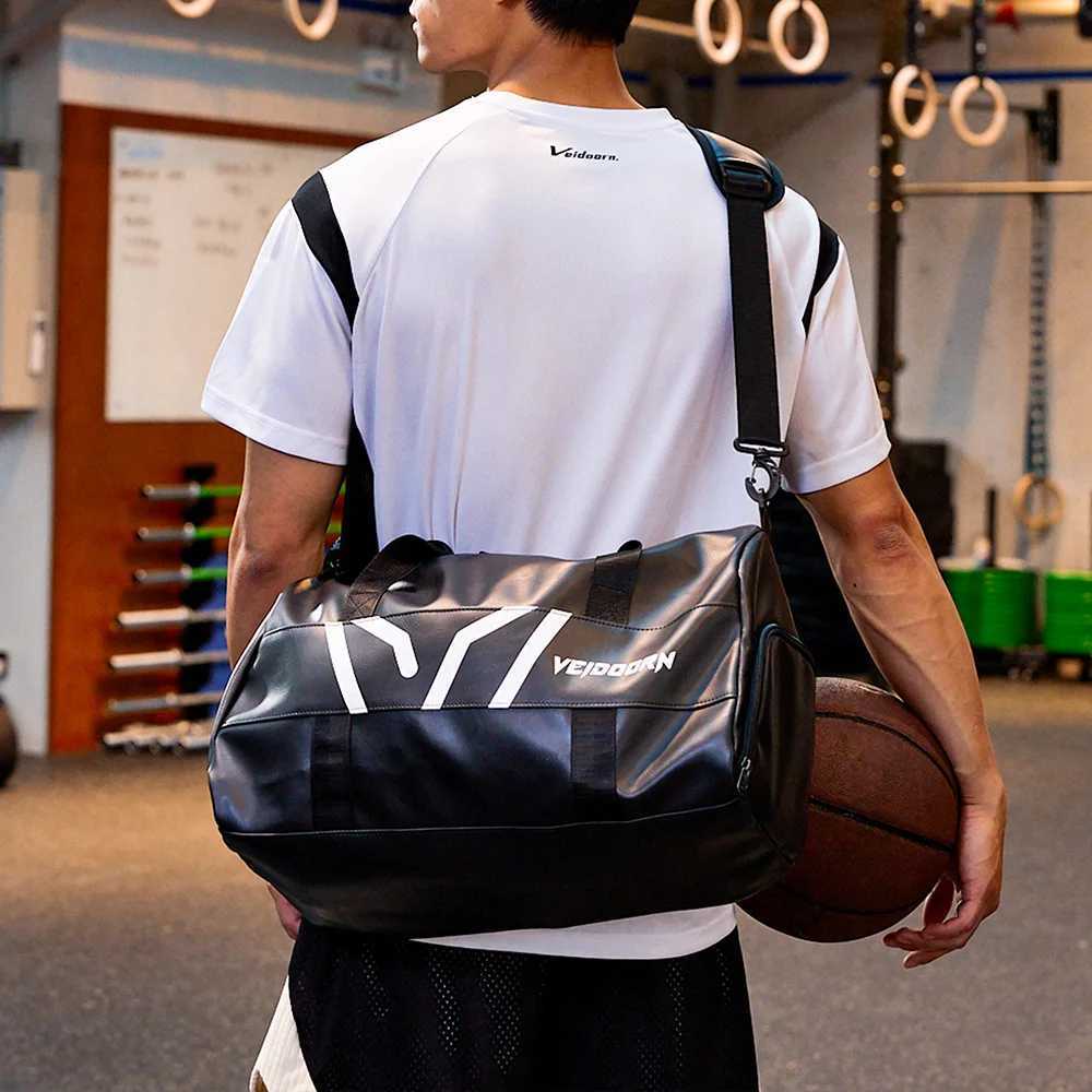 Veidoorn Large Capacity Gym Bag Waterproof Durable Dry and Wet Separation Sports Leather Bag Outdoor Travel Backpack XJ250603