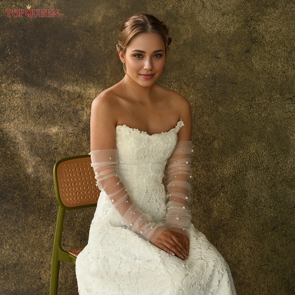 TOPQUEEN Vm16 Elegant Bridal Pearl Gloves 1 Pair Wedding Gloves Elbow Length Wedding Accessories Women Bridal Diy Gloves 250530