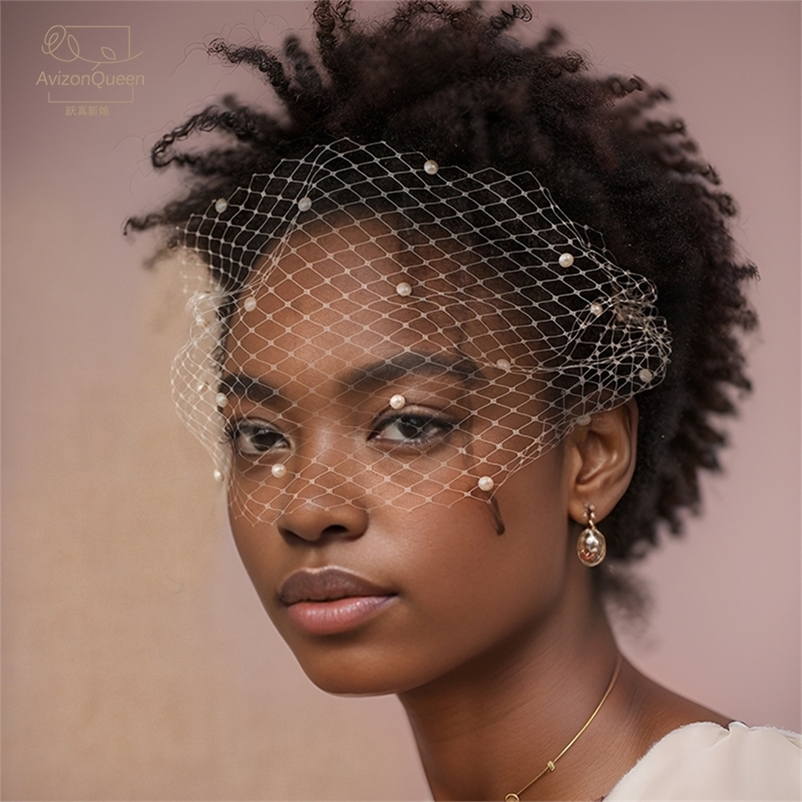 White Pearl Mesh Bridal Veil Wedding Accessories A Pin Clip To Tie A Lady Banquet Dress voile MA19 250530