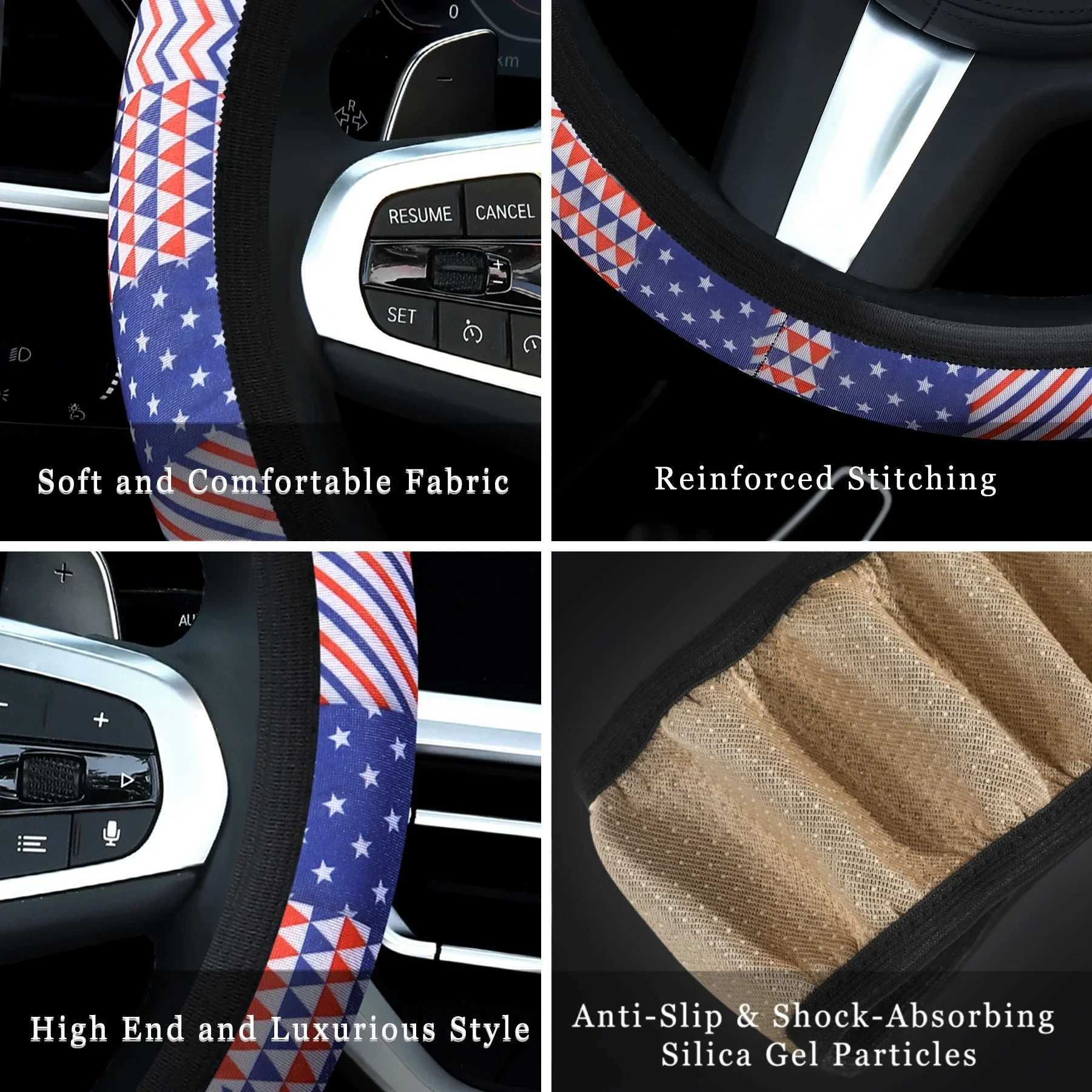 NEW Car steering wheel cover elastic no inner ring breathable non-slip American print handlebar cover R250603