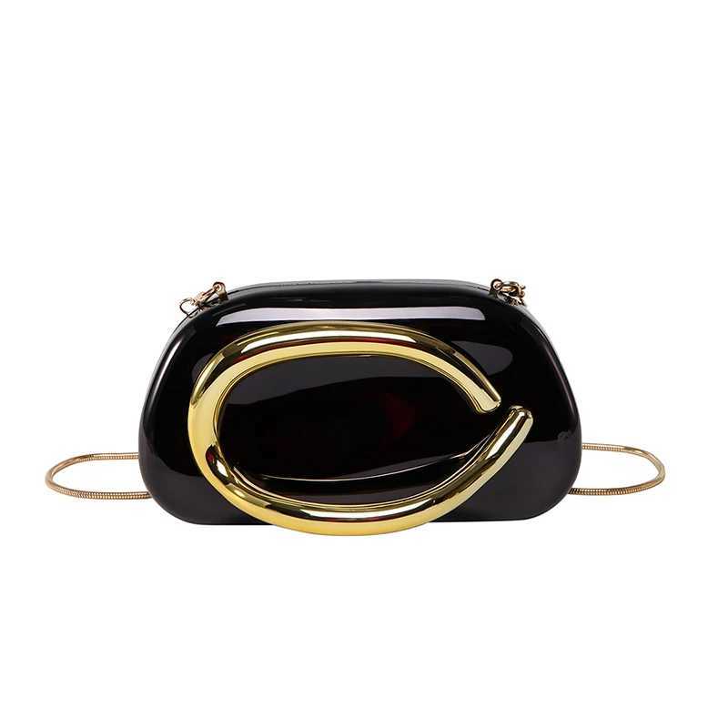 Retro Gold Metal Evening Bags Black Square Box Luxury Clutch Purse Trend Wedding Party Crossbody Bag Elegant Handbag with Chain W250602