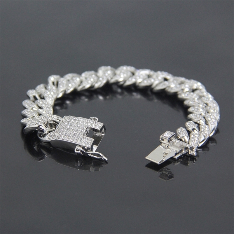 HNSP Full Zircon 12MM Cuban Chain Bracelet For Men Hip Hop Accessory Hand Chains Male Jewelry 250530