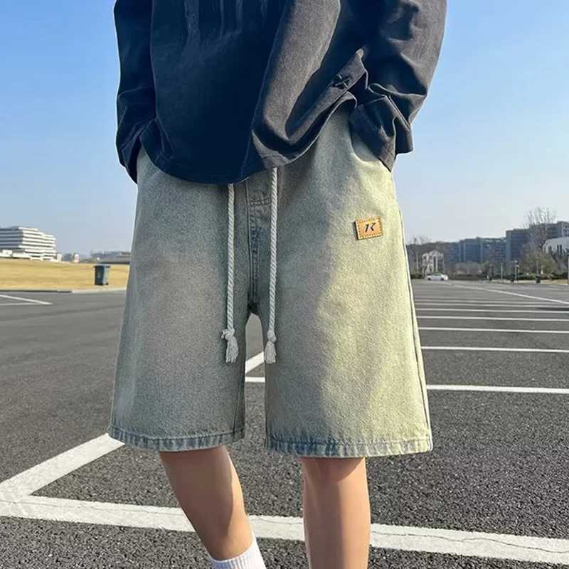 Men Basic Loose Outdoor Sports Casual Shorts Male Daily Knee Length Denim Short Pants Straight Wide Leg Wash Summer Short Jeans T250603