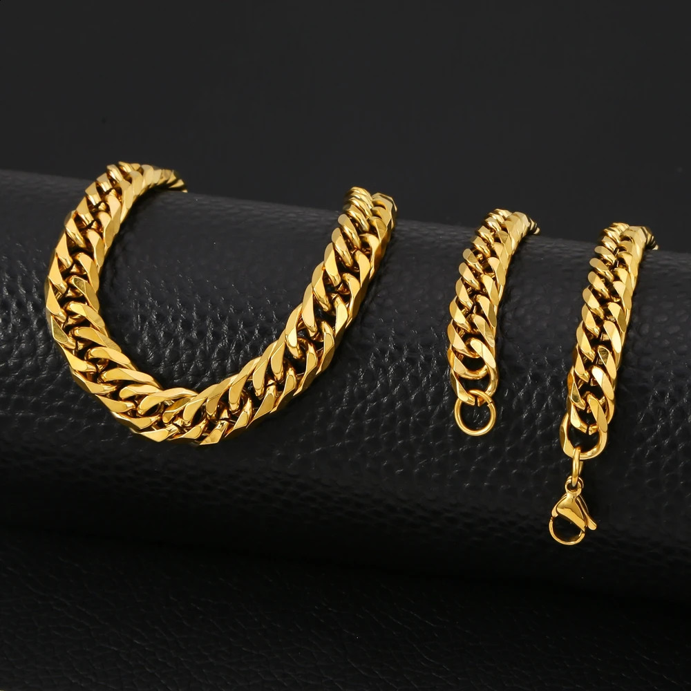HONGTONG Chunky Miami Curb Chain Bracelet for Men Stainless Steel Cuban Link Chain Wristband Classic Punk Heavy Male Jewelry 250528