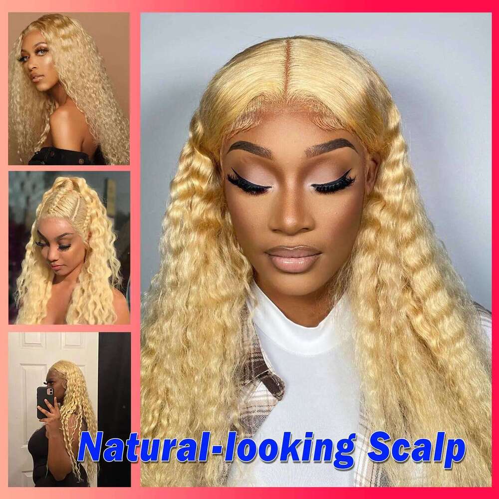 613 Blonde 13x6 Deep Wave Front Wigs Human Hair 180 Density HD Lace Frontal Wig Pre Plucked