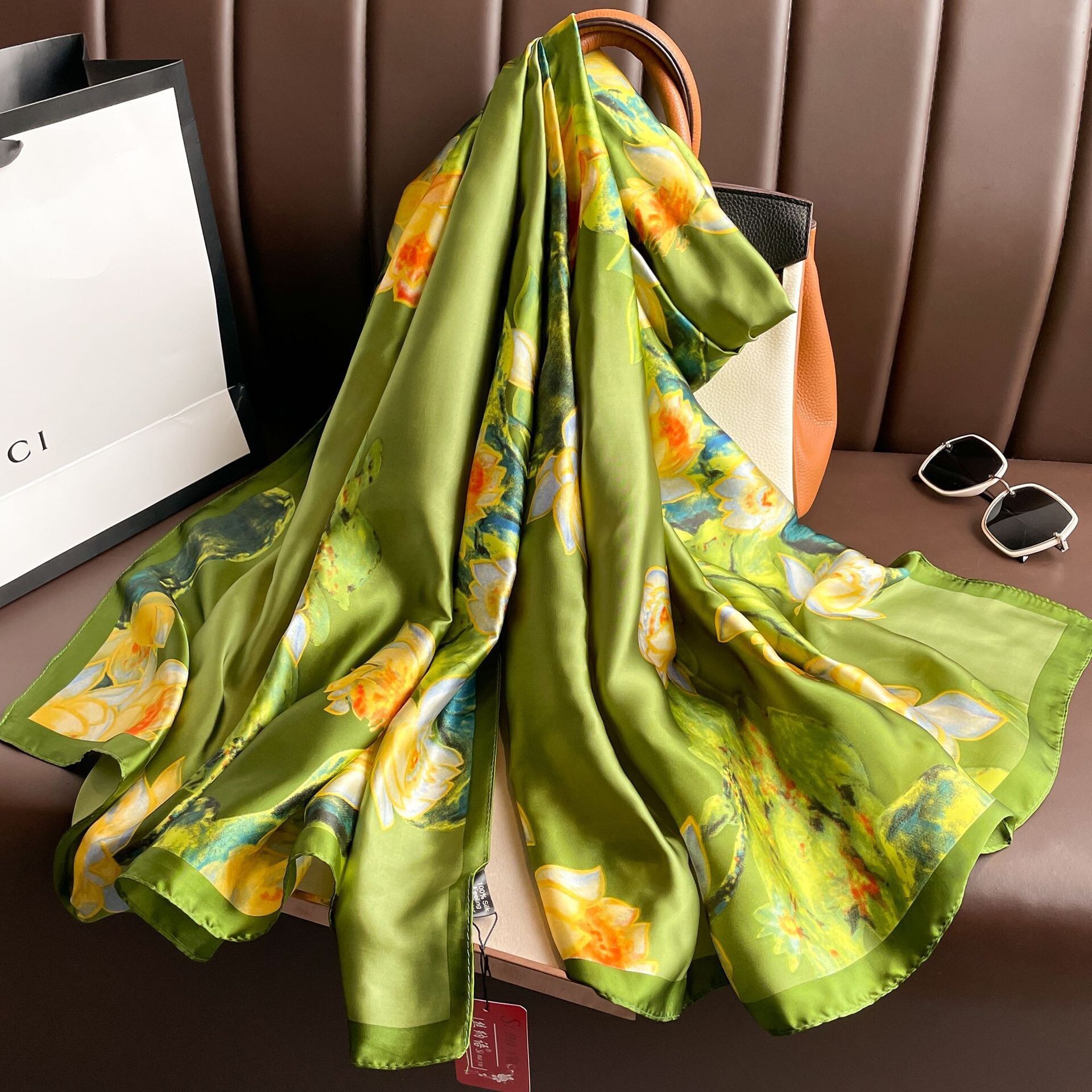 Autumn Winter Faux Silk Long Light Luxury Versatile New for Women Lightweight Travel Shawl Bag Tie Scarf